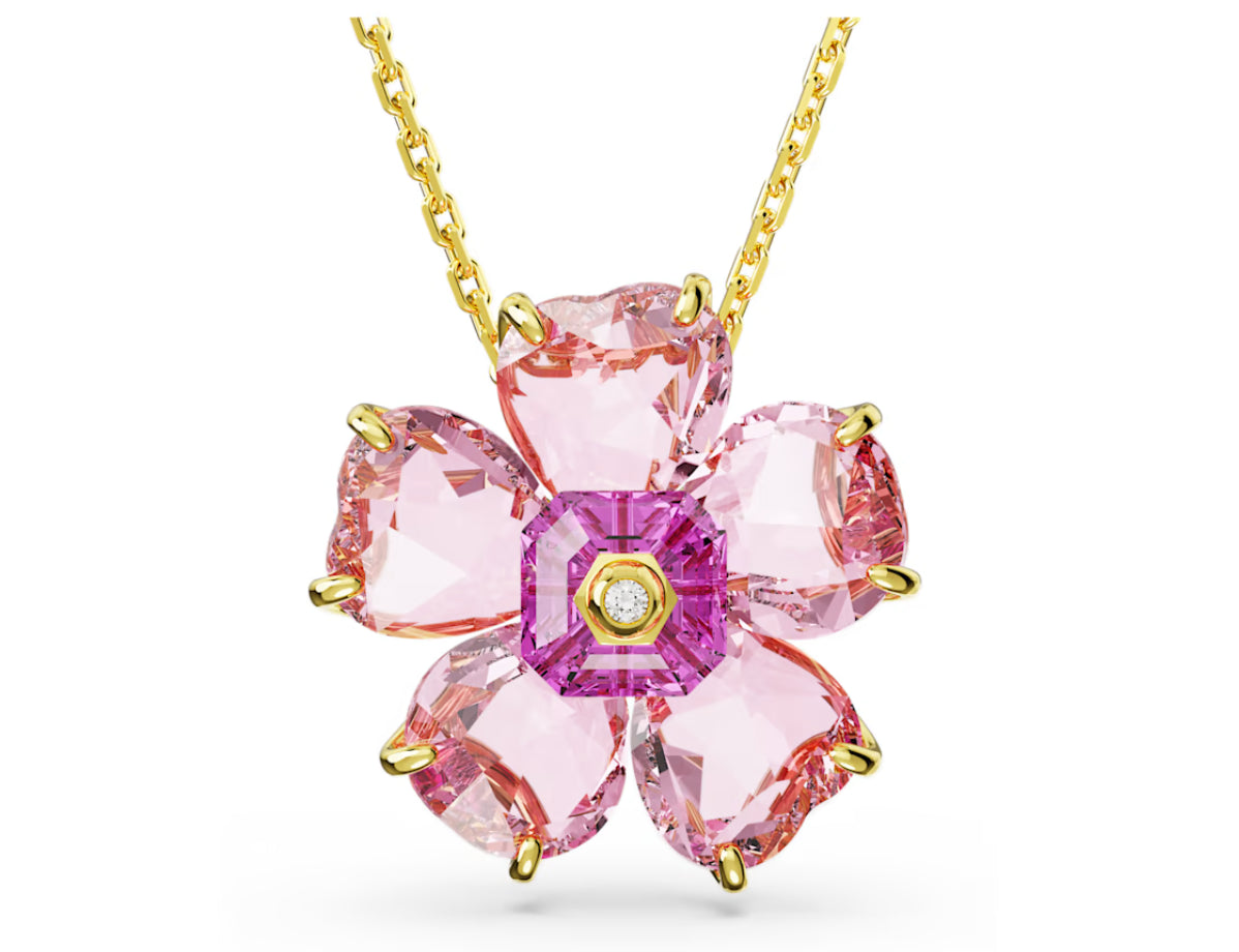 Swarovski 5650569 Collana Florere Fiore Rosa Placcato Oro