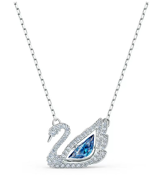 Swarovski 5533397 Collana Dancing Swan Cigno Blu Placcato Rodio