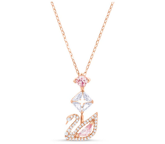 Swarovski 5473024 Collana a Y Dazzling Swan Cigno Rosa Placcato Oro Rosa