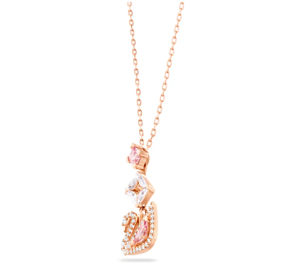 Swarovski 5473024 Collana a Y Dazzling Swan Cigno Rosa Placcato Oro Rosa