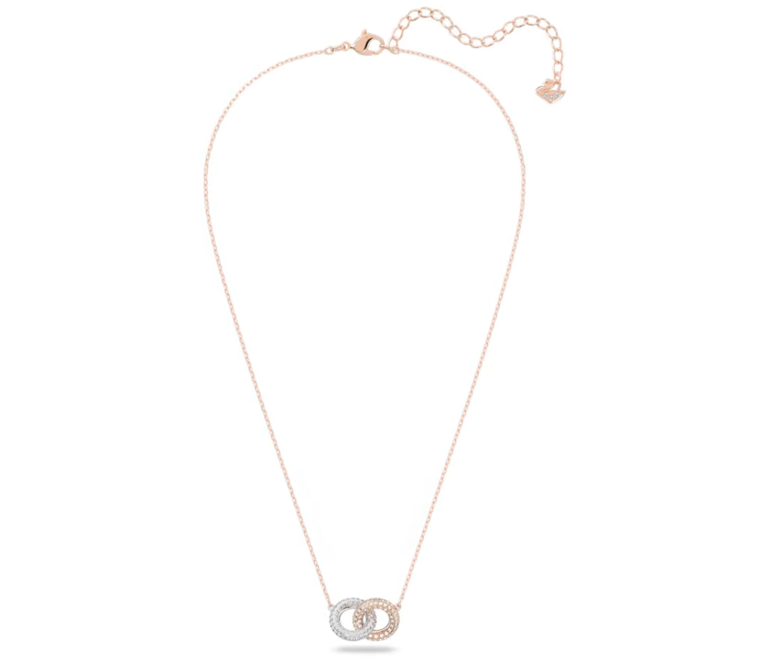 Swarovski 5414999 Collana Stone Cerchi intrecciati Bianca Placcato Oro Rosa