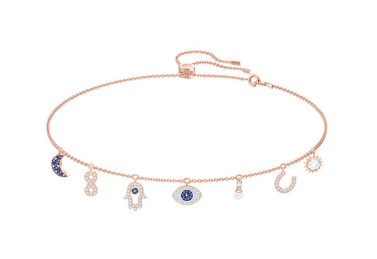 Swarovski 5497664 Collana Symbolic Luna infinito mano evil eye ferro cavallo Blu