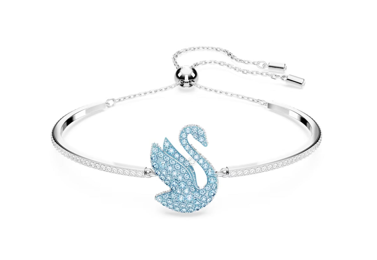 Swarovski 5660595 Bracciale rigido Iconic Swan Cigno Blu Placcato Rodio