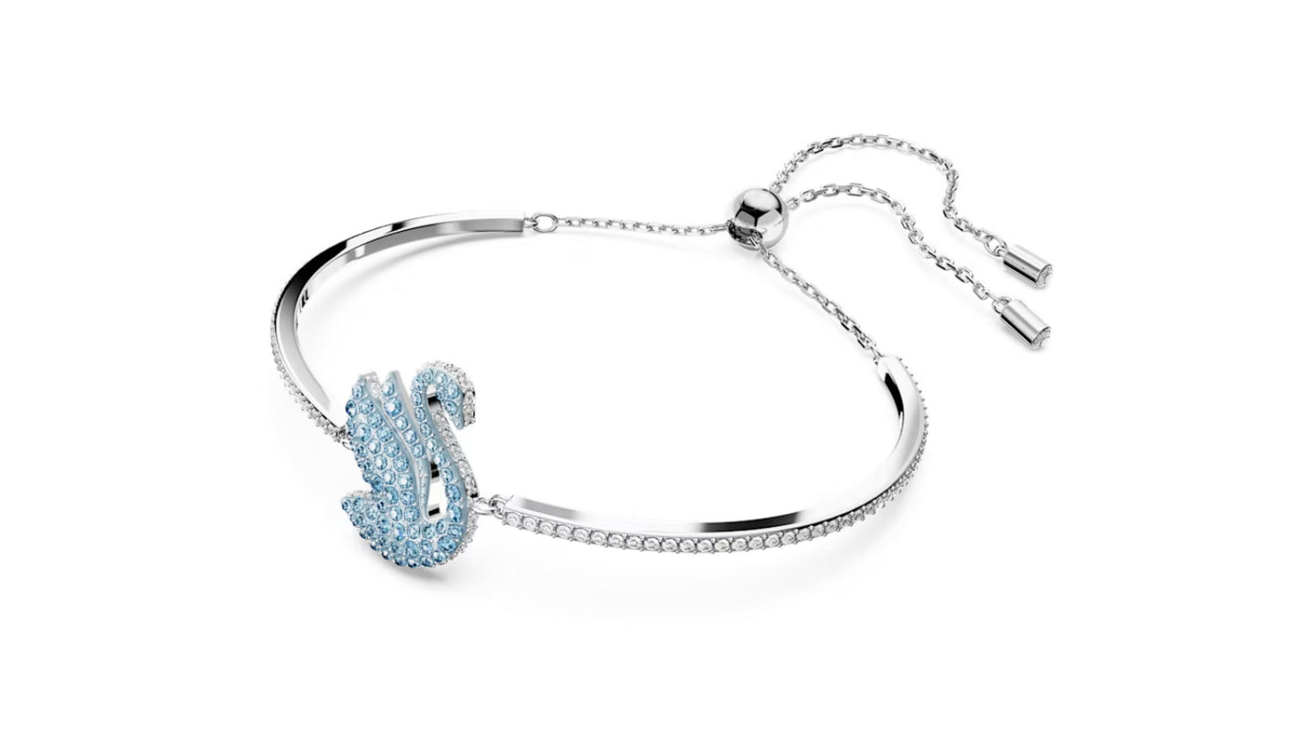 Swarovski 5660595 Bracciale rigido Iconic Swan Cigno Blu Placcato Rodio