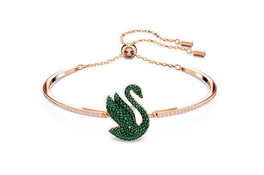 Swarovski 5650065 Bracciale rigido Iconic Swan Cigno Verde Placcato Oro Rosa