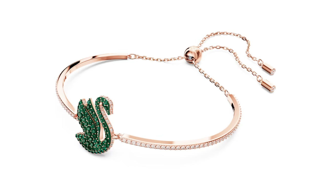 Swarovski 5650065 Bracciale rigido Iconic Swan Cigno Verde Placcato Oro Rosa