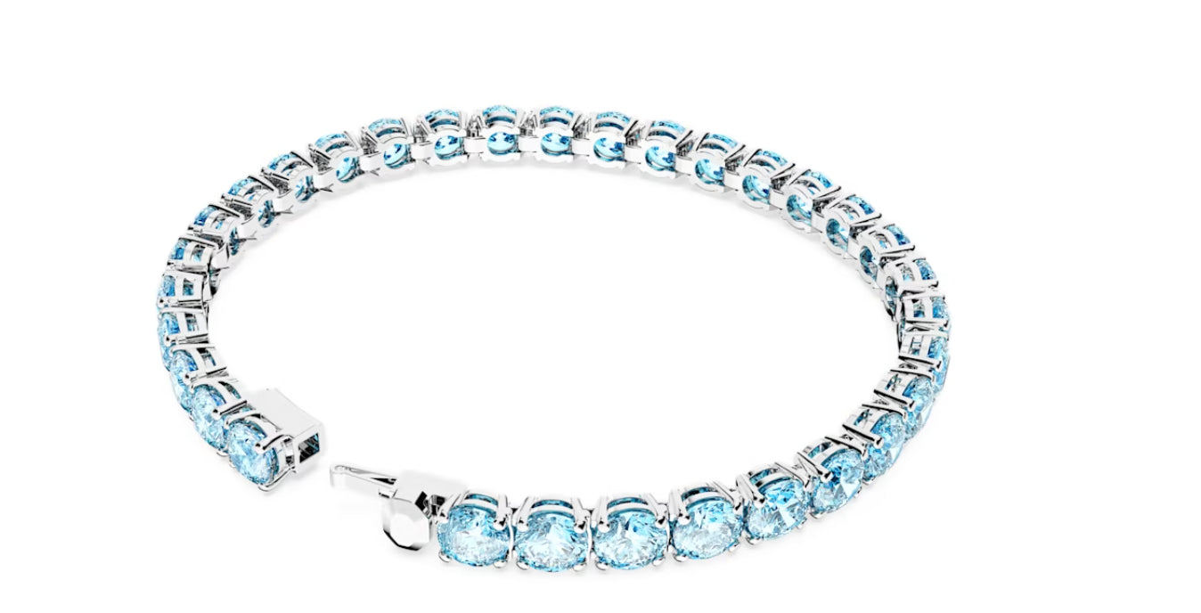 Swarovski 5660914 Braccialetto Matrix Tennis Taglio tondo Blu Placcato Rodio