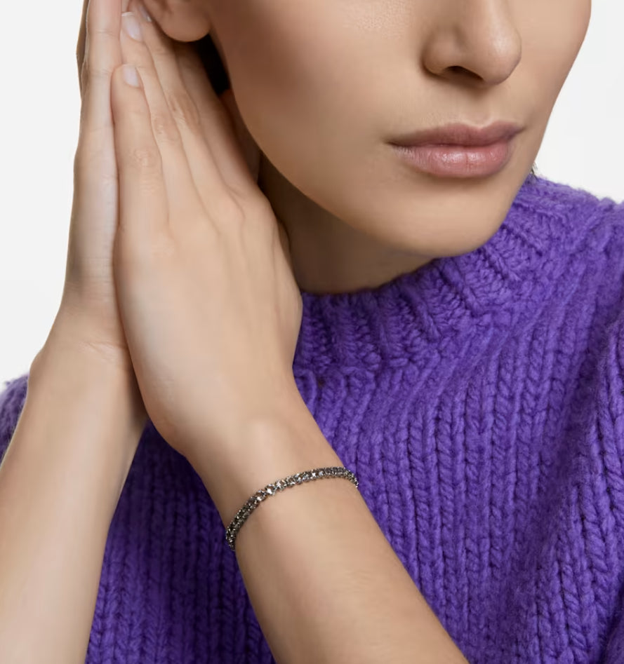 Swarovski 5504678 Braccialetto Tennis Deluxe Taglio tondo Grigio Plac. Rutenio L