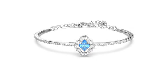 Swarovski 5642922 Bracciale rigido Sparkling Dance Quadrifoglio Blu Plac. Rodio