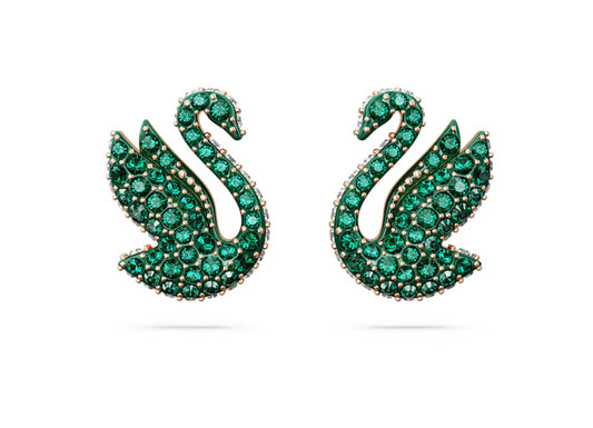 Swarovski 5650063 Orecchini a lobo Swarovski Iconic Swan Cigno Verde P. Oro Rosa