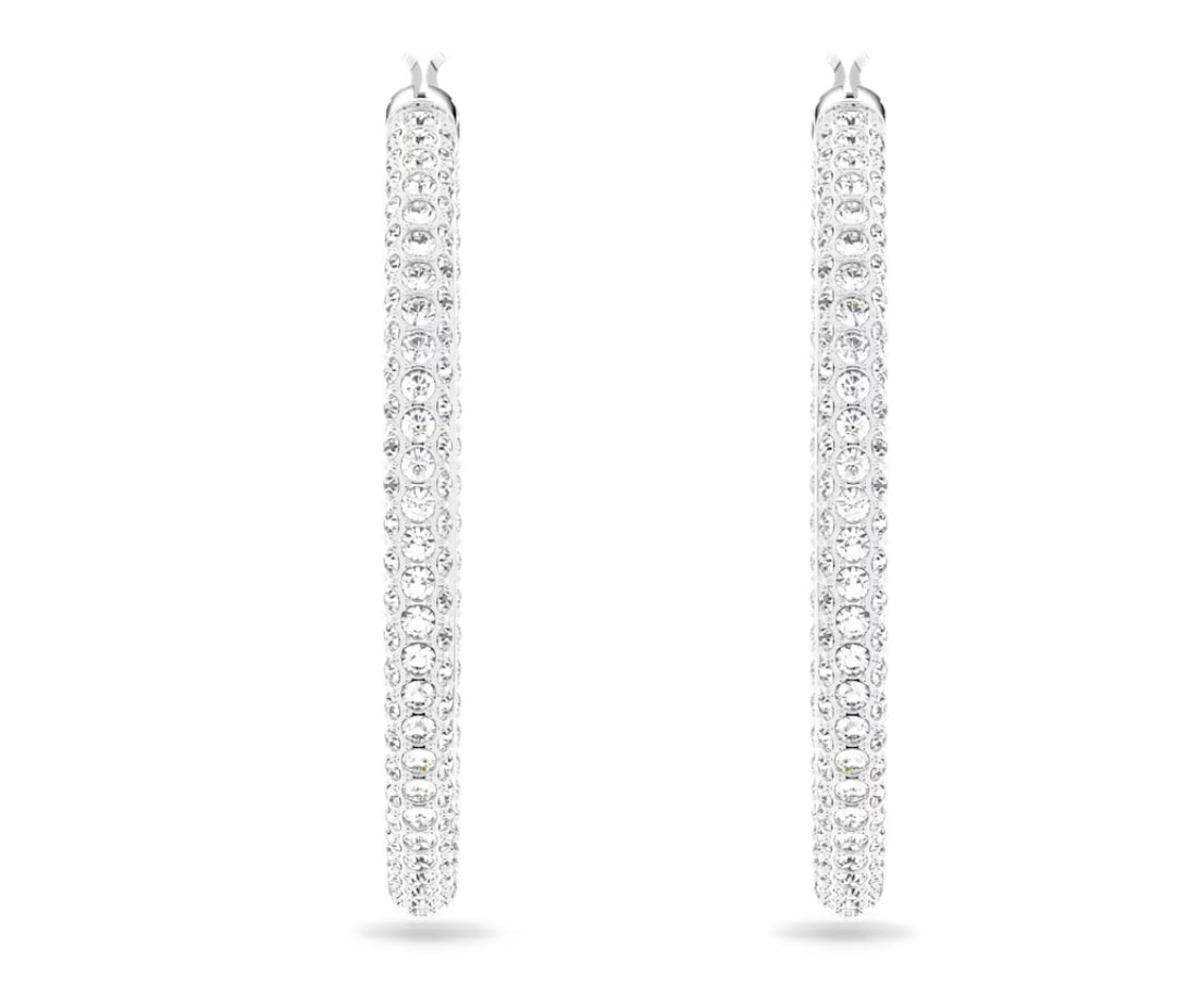 Swarovski 5389432 Orecchini a cerchio Stone Pave Grandi Bianchi Placcato Rodio