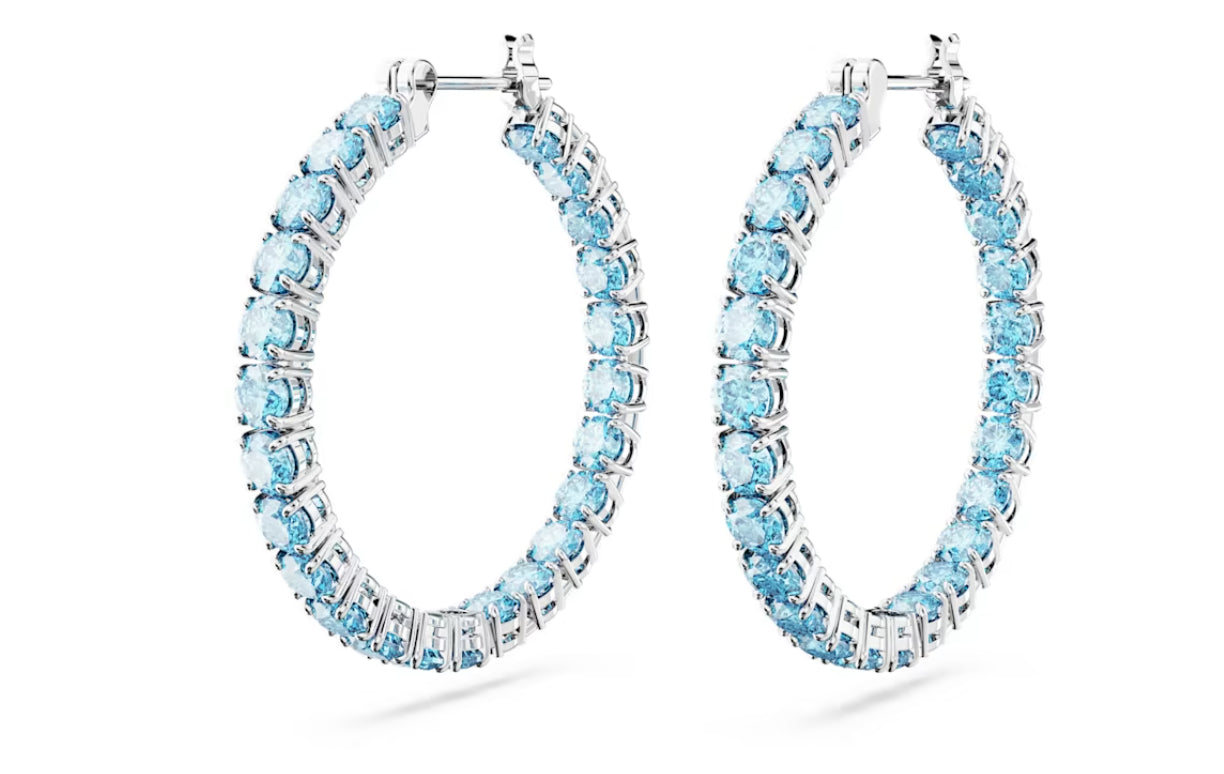 Swarovski 5647446 Orecchini a cerchio Matrix Taglio tondo Blu Placcato Rodio