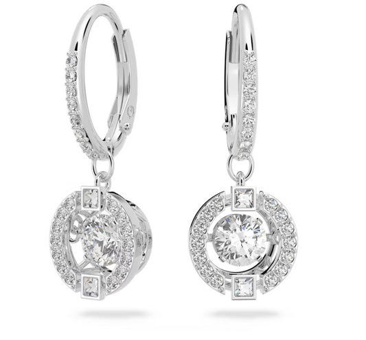 Swarovski 5504652 Orecchini pendenti Sparkling Dance Taglio tondo Bianchi Rodio