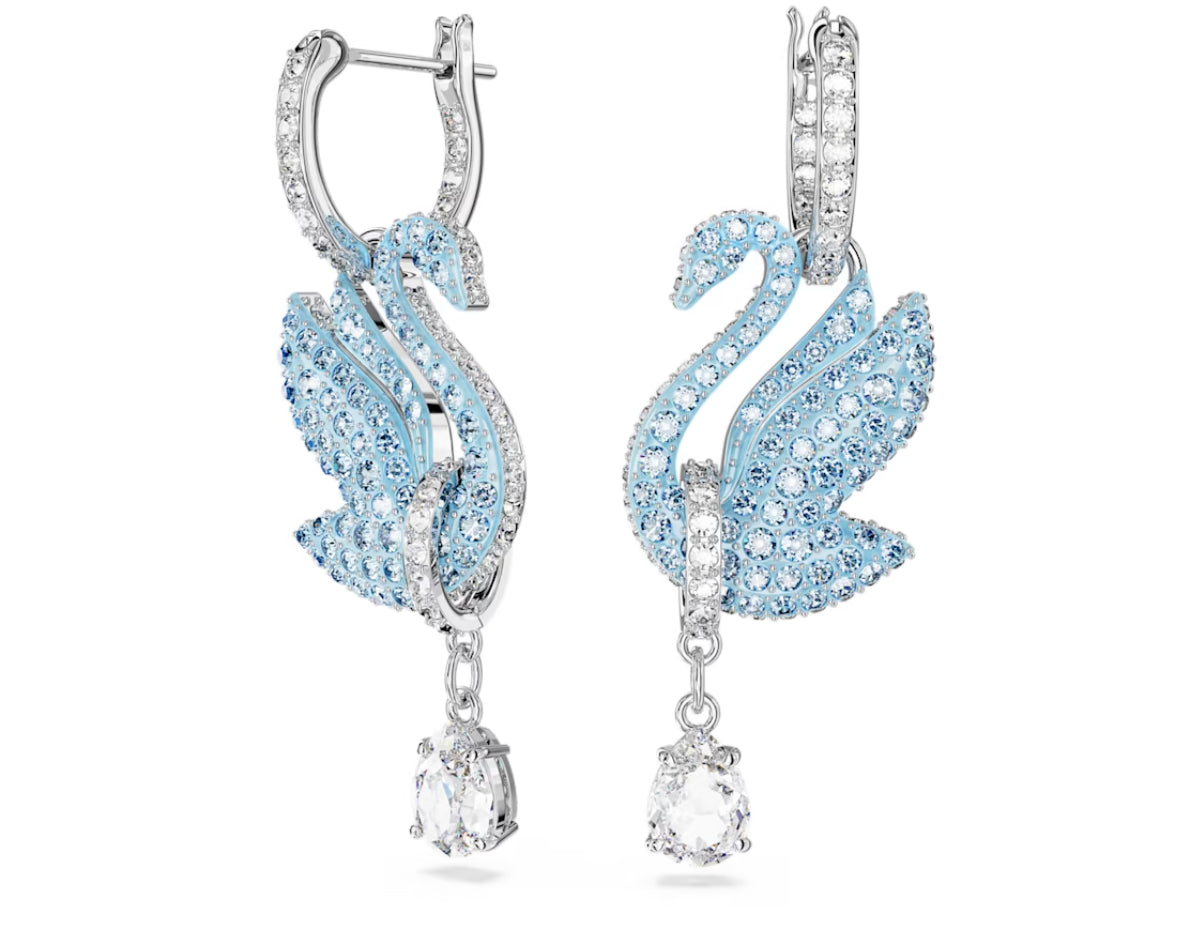 Swarovski 5660593 Orecchini pendenti Swarovski Iconic Swan Cigno Blu Pla. Rodio