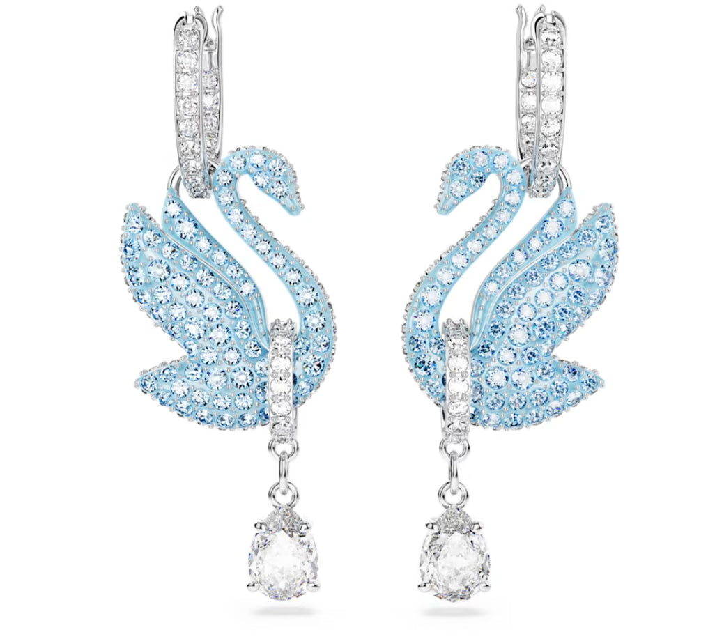 Swarovski 5660593 Orecchini pendenti Swarovski Iconic Swan Cigno Blu Pla. Rodio