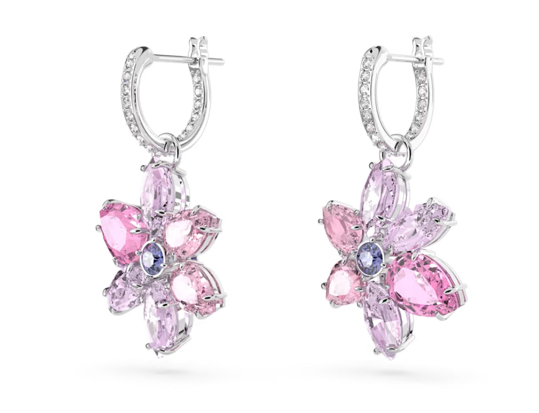 Swarovski 5658397 Orecchini pendenti Gema Taglio misto Fiore Rosa Placcato Rodio