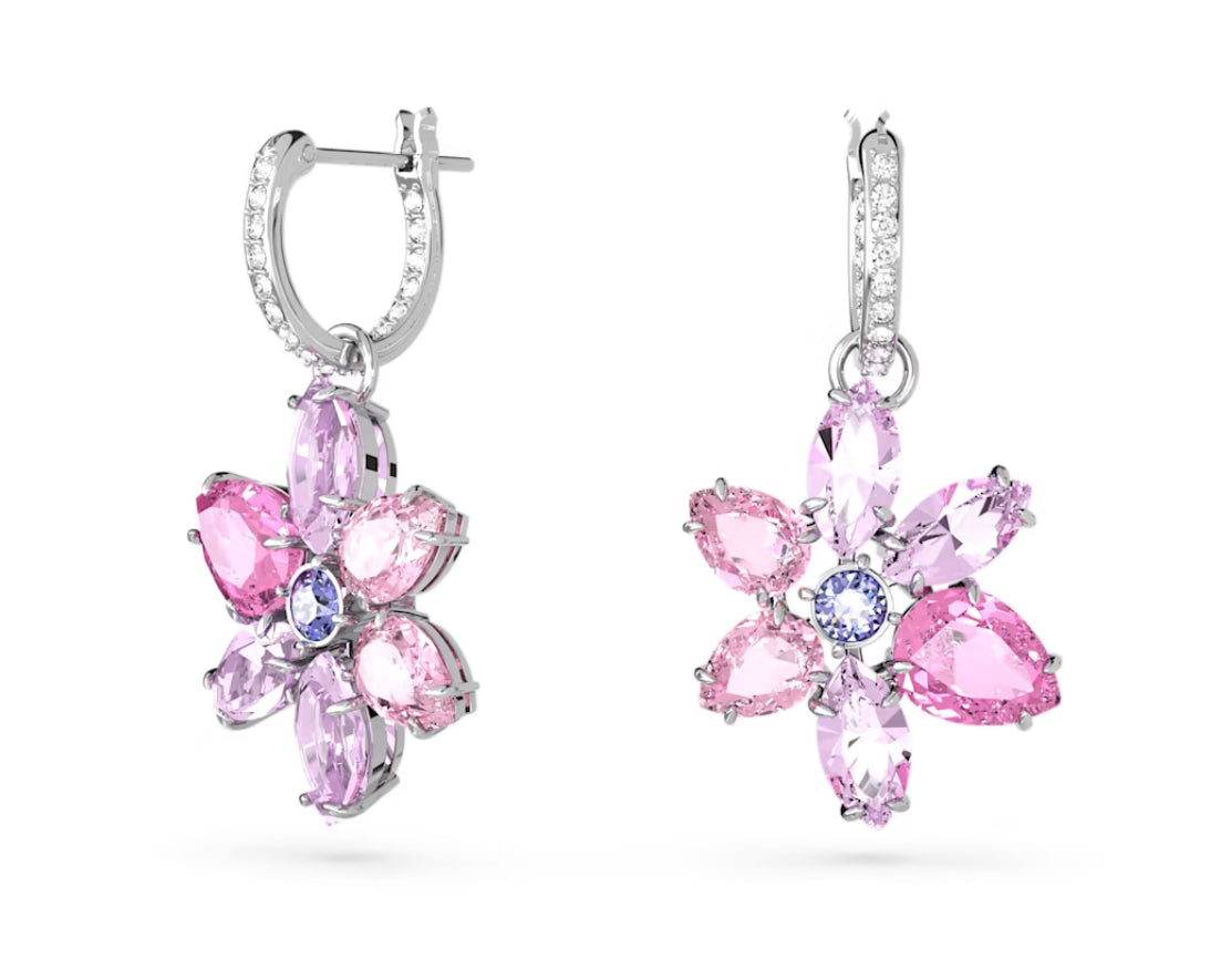 Swarovski 5658397 Orecchini pendenti Gema Taglio misto Fiore Rosa Placcato Rodio