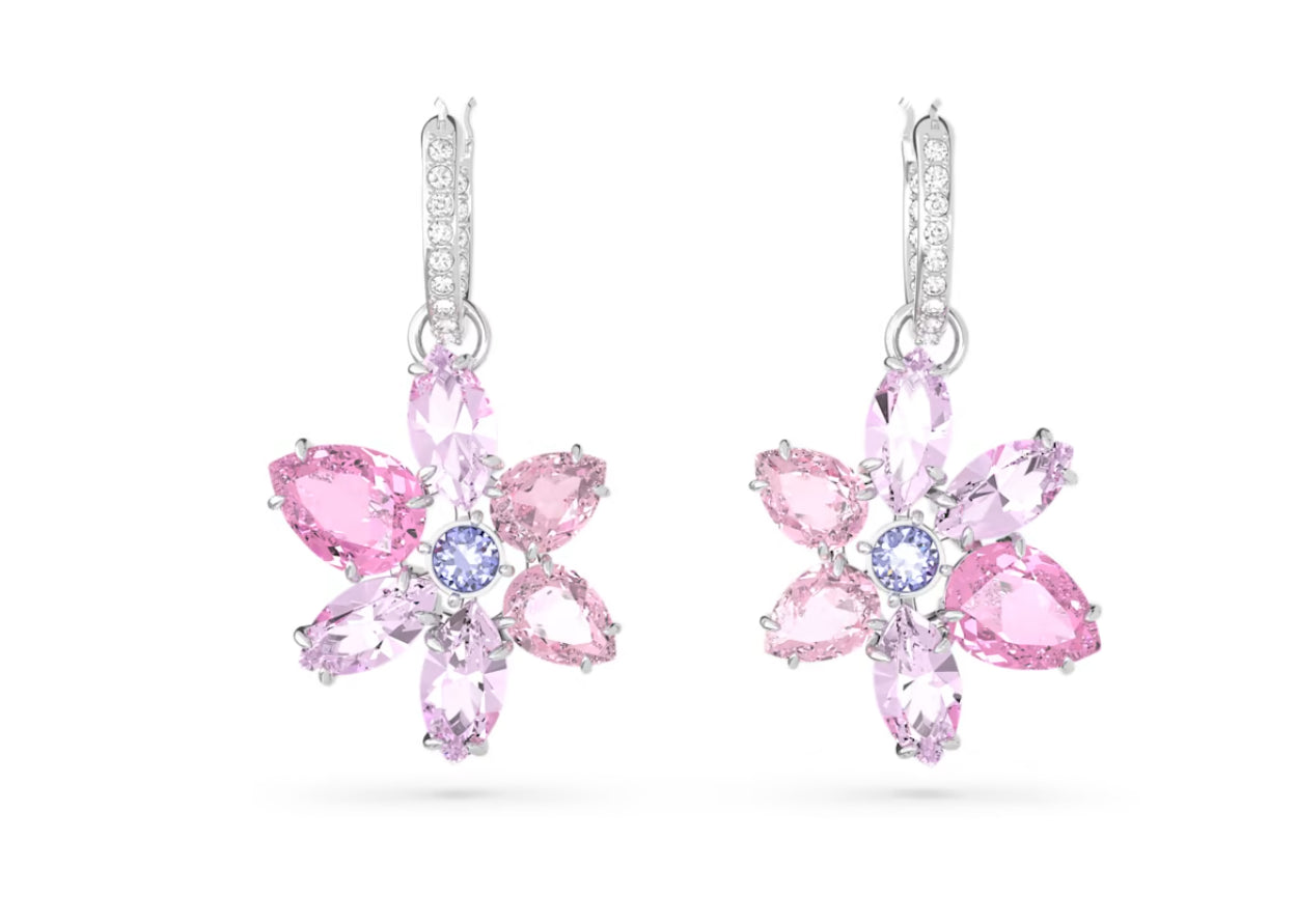 Swarovski 5658397 Orecchini pendenti Gema Taglio misto Fiore Rosa Placcato Rodio