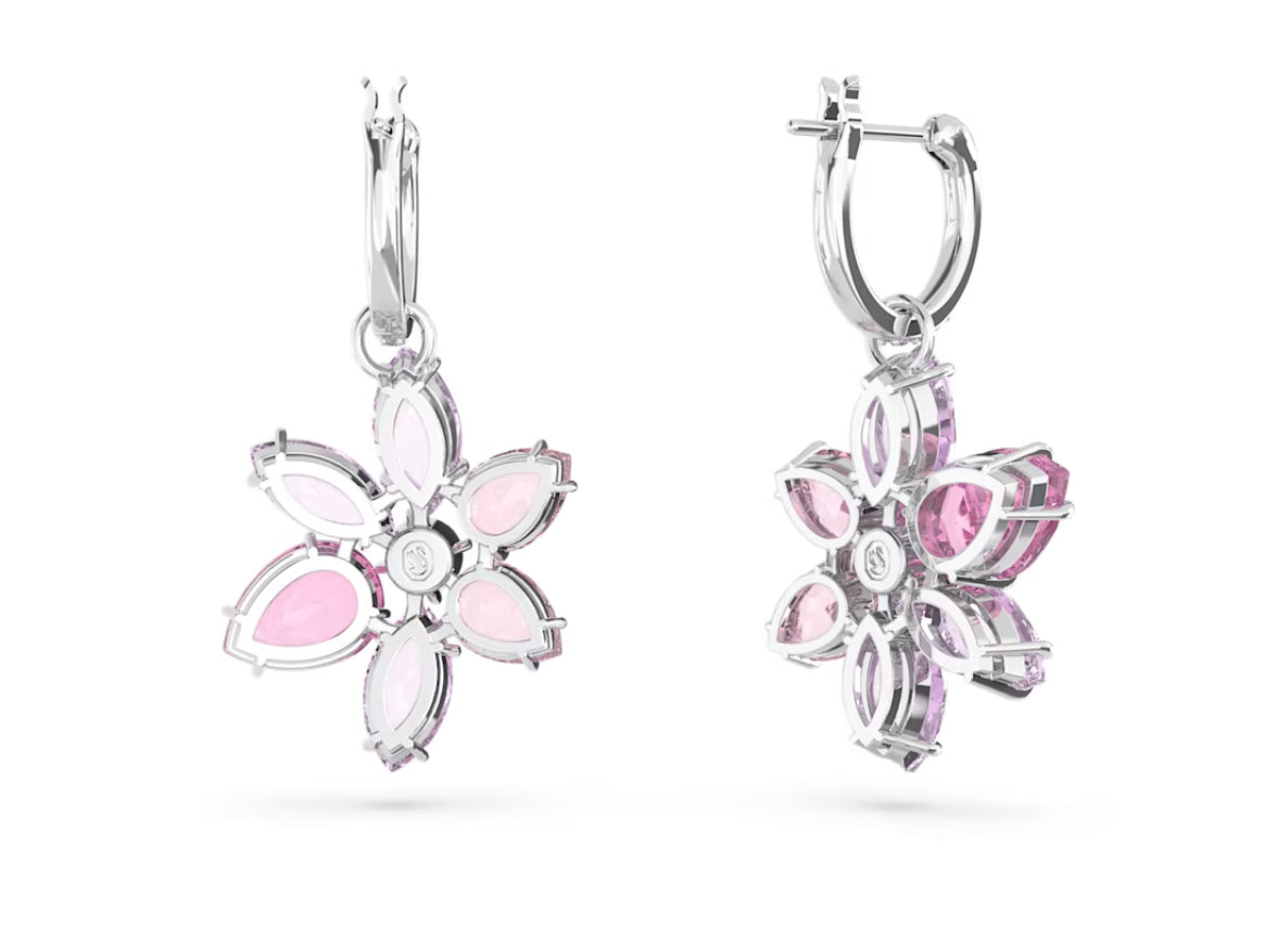 Swarovski 5658397 Orecchini pendenti Gema Taglio misto Fiore Rosa Placcato Rodio