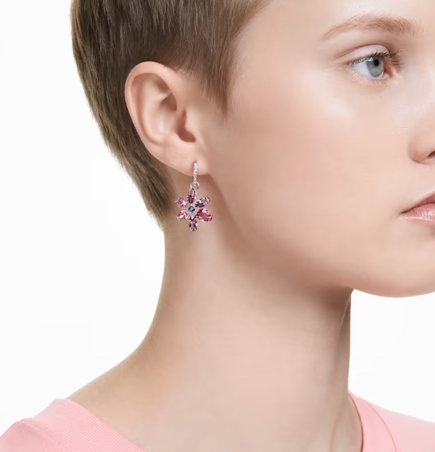 Swarovski 5658397 Orecchini pendenti Gema Taglio misto Fiore Rosa Placcato Rodio