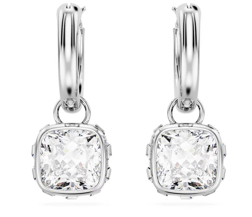 Swarovski 5662919 Orecchini pendenti Stilla Taglio squadrato Bianchi Plac. Rodio