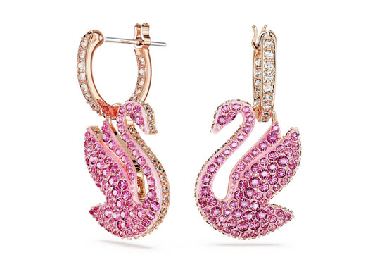 Swarovski 5647544 Orecchini pendenti Iconic Swan Cigno Rosa Placcato Oro Rosa