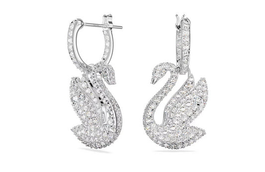 Swarovski 5647545 Orecchini pendenti Iconic Swan Cigno Bianchi Placcato Rodio