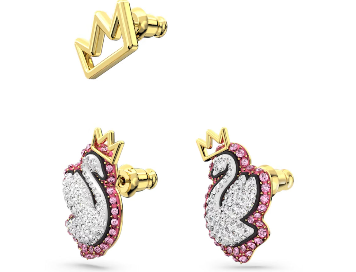 Swarovski 5649197 Orecchini a lobo Pop Swan Set 3 Cigno Rosa Placcato Oro