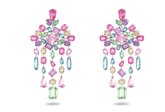 Swarovski 5601887 Orecchini aclip Gema Taglio misto Chandelier Multicolore Rodio