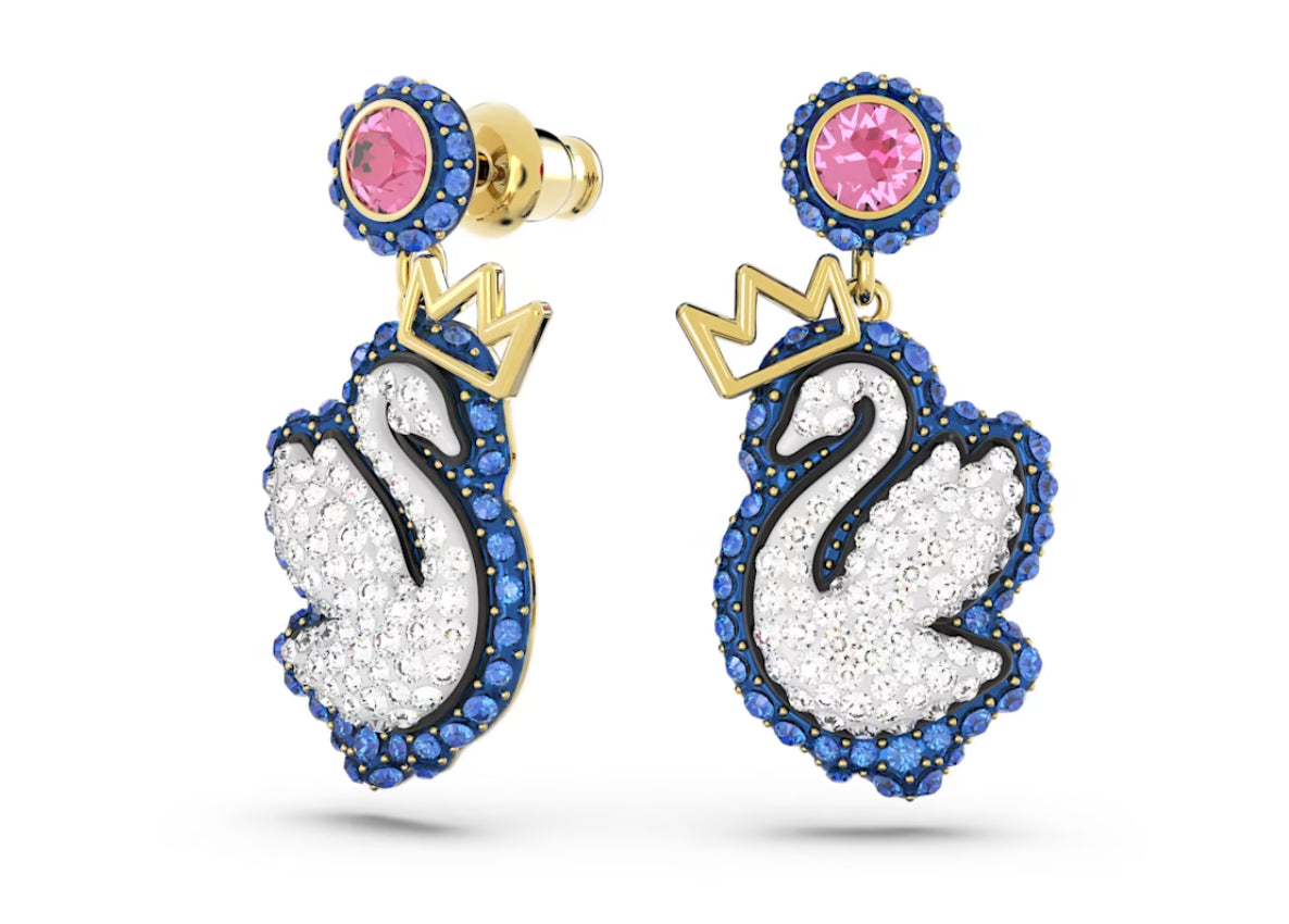 Swarovski 5649196 Orecchini pendenti Pop Swan Cigno Blu Placcato Oro