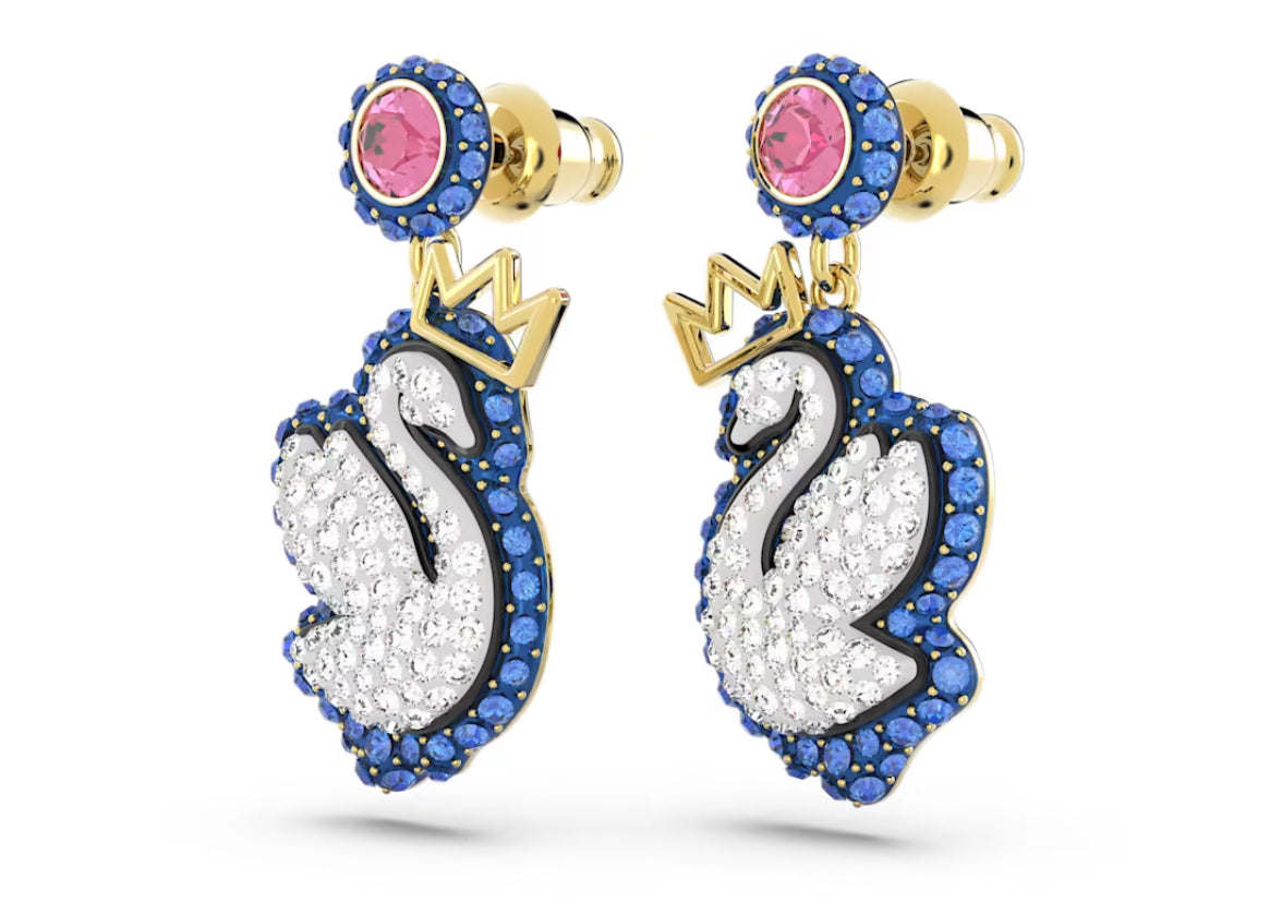 Swarovski 5649196 Orecchini pendenti Pop Swan Cigno Blu Placcato Oro