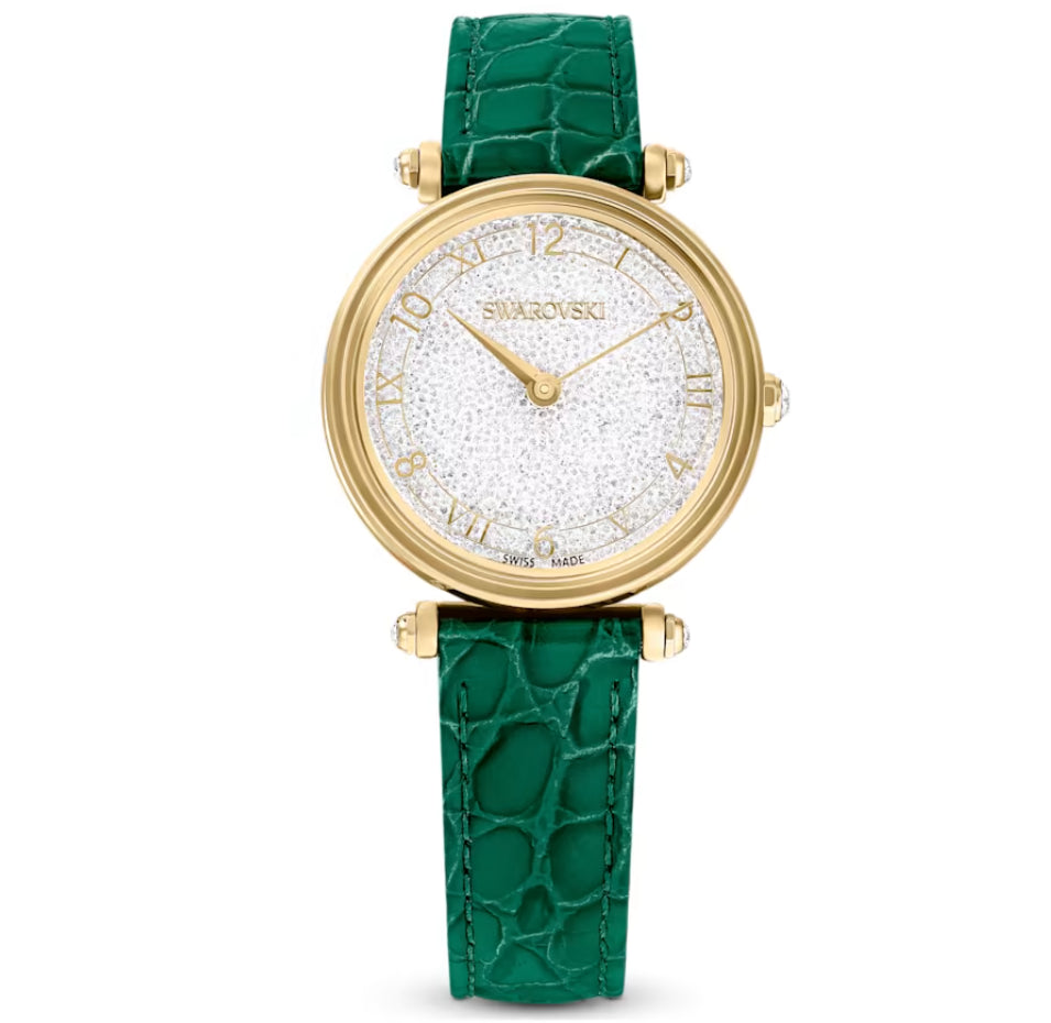 Swarovski 5656893 Orologio Crystalline Wonder Cinturino pelle Verde Fini. Dorato