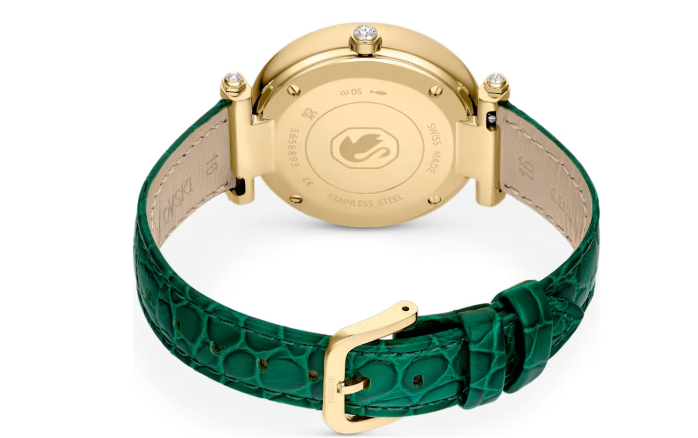 Swarovski 5656893 Orologio Crystalline Wonder Cinturino pelle Verde Fini. Dorato