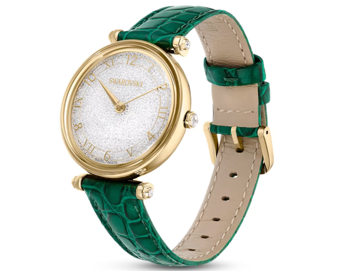 Swarovski 5656893 Orologio Crystalline Wonder Cinturino pelle Verde Fini. Dorato