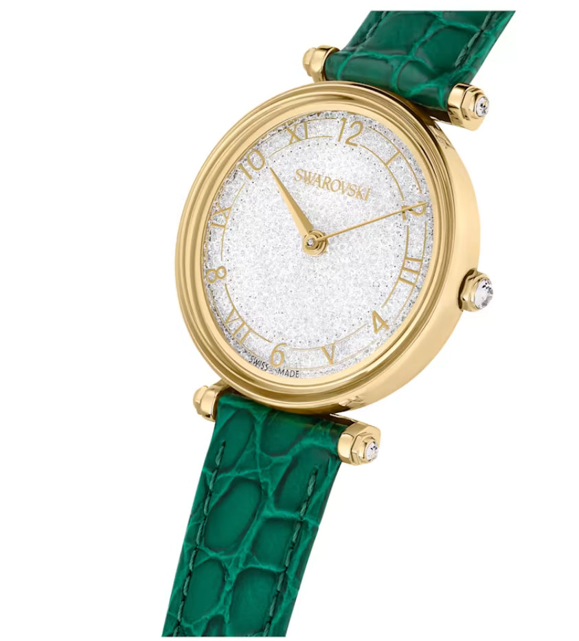 Swarovski 5656893 Orologio Crystalline Wonder Cinturino pelle Verde Fini. Dorato