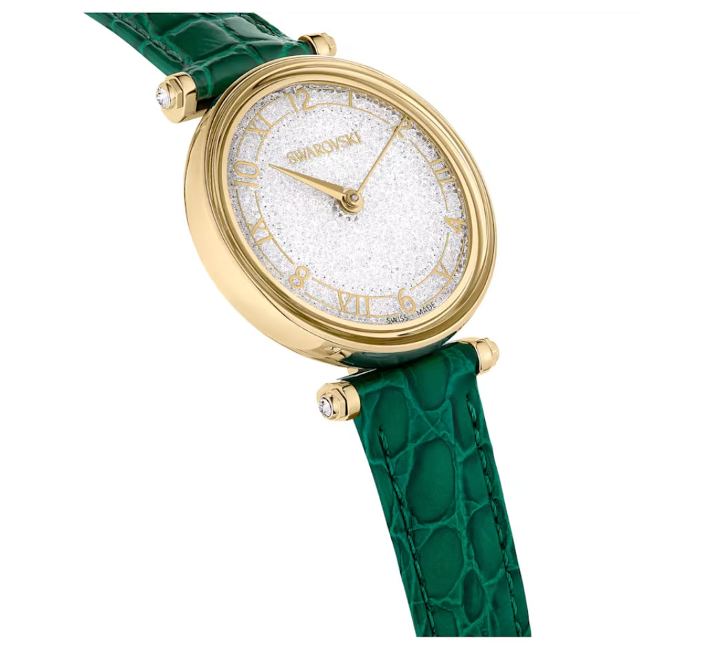 Swarovski 5656893 Orologio Crystalline Wonder Cinturino pelle Verde Fini. Dorato