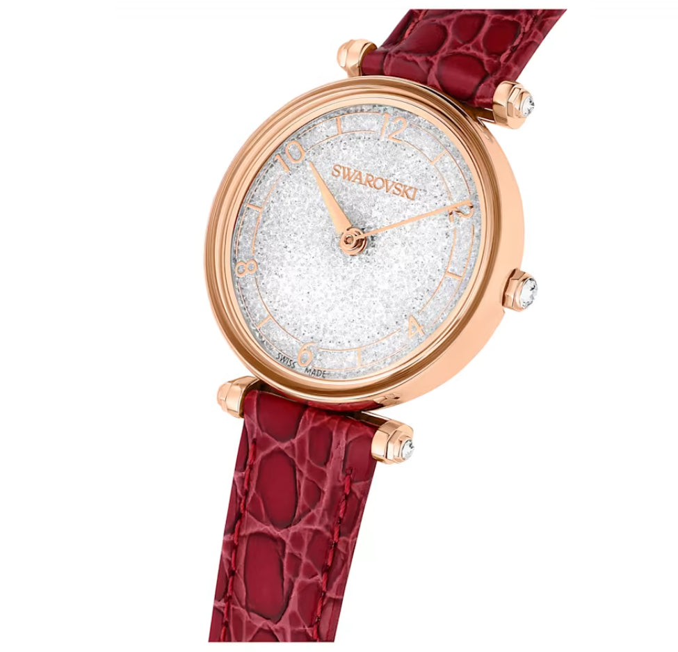 Swarovski 5656905 Orologio Crystalline Wonder Cinturino pelle Rosso F. Oro Rosa