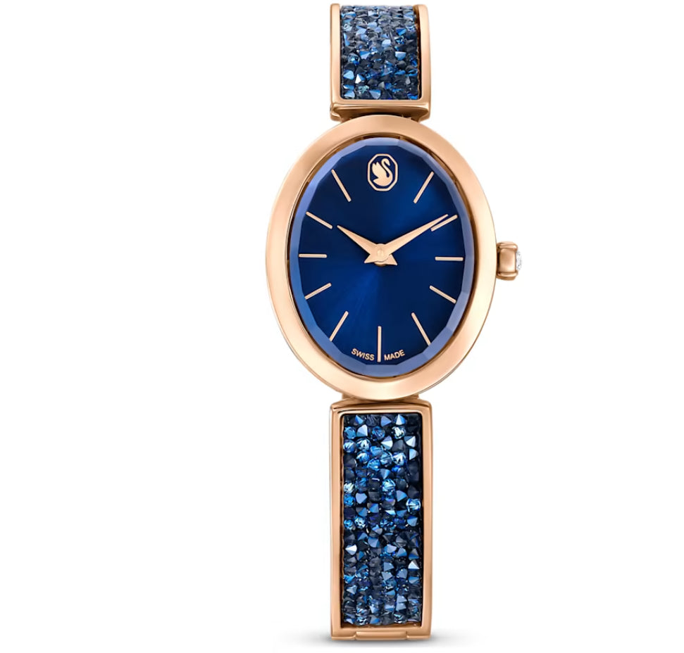 Swarovski 5656822 Orologio Crystal Rock Oval Bracciale Metallo Blu Fi. Oro Rosa