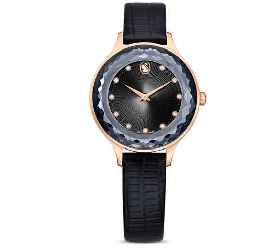 Swarovski 5650033 Orologio Octea Nova Cinturino in pelle Nero Finitura Oro Rosa