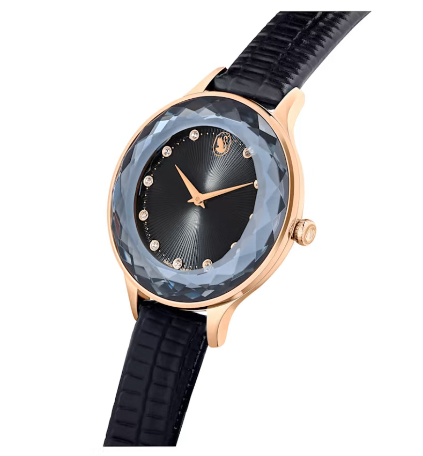 Swarovski 5650033 Orologio Octea Nova Cinturino in pelle Nero Finitura Oro Rosa