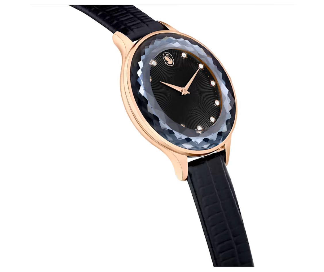 Swarovski 5650033 Orologio Octea Nova Cinturino in pelle Nero Finitura Oro Rosa