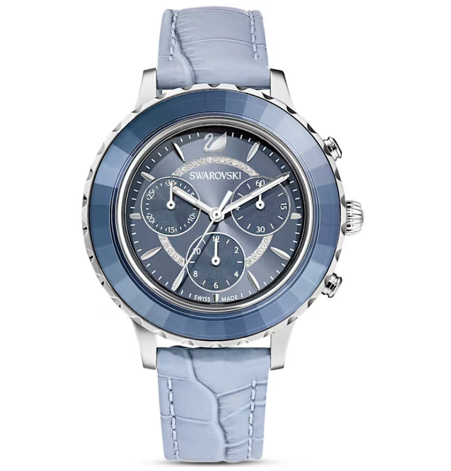 Swarovski 5580600 Orologio Octea Lux Chrono Cinturino pelle Blu Acciaio inossi.