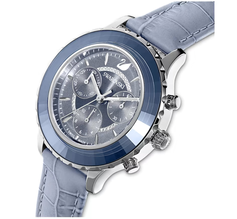 Swarovski 5580600 Orologio Octea Lux Chrono Cinturino pelle Blu Acciaio inossi.