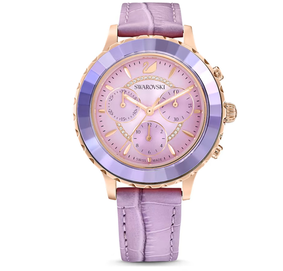 Swarovski 5632263 Orologio Octea Lux Chrono Cinturino pelle Viola Fin. Oro Rosa