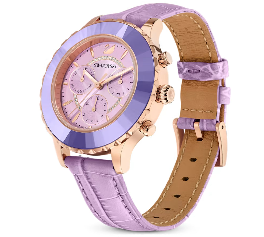 Swarovski 5632263 Orologio Octea Lux Chrono Cinturino pelle Viola Fin. Oro Rosa