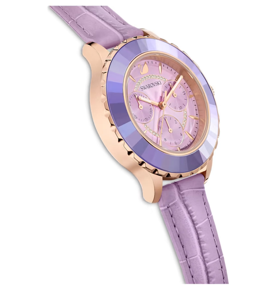 Swarovski 5632263 Orologio Octea Lux Chrono Cinturino pelle Viola Fin. Oro Rosa