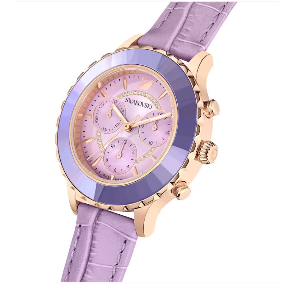 Swarovski 5632263 Orologio Octea Lux Chrono Cinturino pelle Viola Fin. Oro Rosa