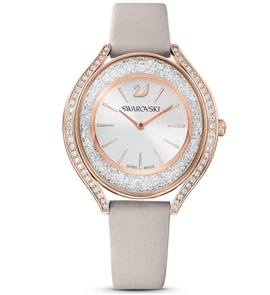 Swarovski 5519450 Orologio Crystalline Aura Cinturino pelle Grigio Fin. Oro Rosa