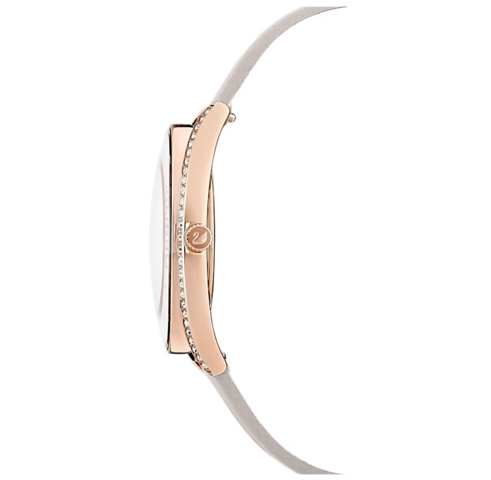 Swarovski 5519450 Orologio Crystalline Aura Cinturino pelle Grigio Fin. Oro Rosa