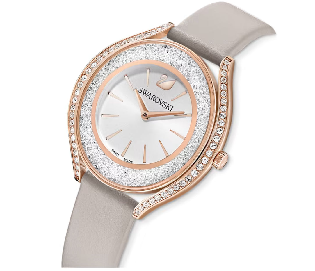 Swarovski 5519450 Orologio Crystalline Aura Cinturino pelle Grigio Fin. Oro Rosa